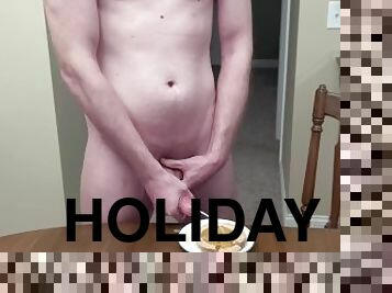 Nikk Enjoys Eating a Holiday Cum Pie