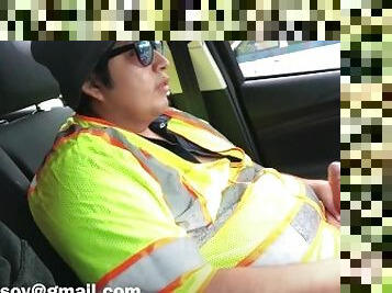 Construction Worker Jerks Off in His Car