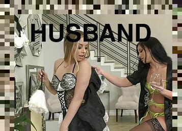 Husband Joins In After Catching His Cheating Wife Fucking The Hot Blonde Maid