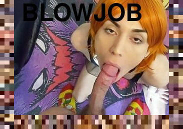 Redhead slut femboy can't get enough blowjob, then takes it in the ass