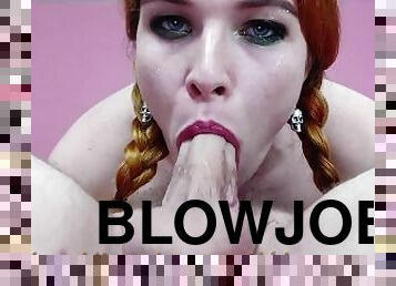 blowjob, deepthroat, rødhåret, cum, massiv, goth, våt