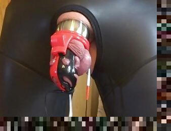 Estim e-stim electro cum milking with chastity cage