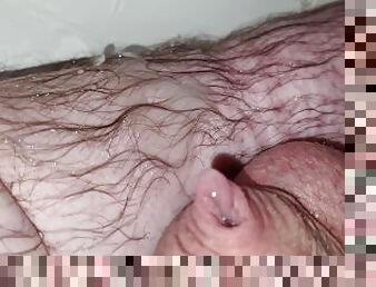 Close up jerking off uncut dick and getting a lot of cum through my tight foreskin