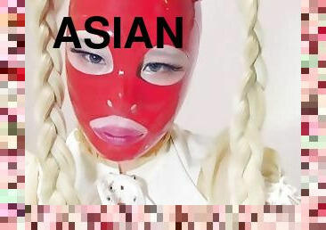 asiatique, masturbation, amateur, anal, ejaculation-sur-le-corps, jouet, gode, fétiche, latex, poupée