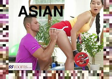 Hardcore gym fuck and facial for cute Asian girl in the gym