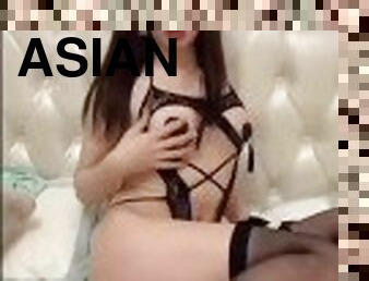 asiatisk, strumpbyxor, shemale, tonåring, ladyboy, sprut, söt-sweet