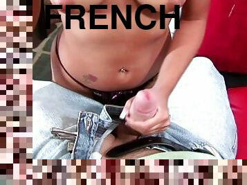 Young Brunette French Girlfriend Handjobs Her Neighbor's Dick