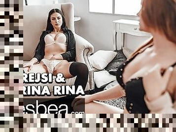 Lesbea Mia Trejsi and big natural tits Czech redhead lesbian facesitting