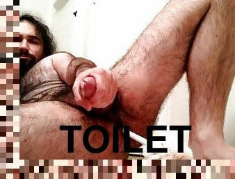 EXTREME toilet brush ass fuck: horny bear fucks own hungry hole with toilet brush all the way in