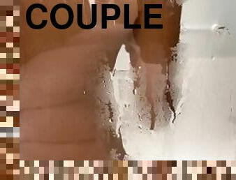 baignade, chatte-pussy, couple, douche, humide, petits-seins