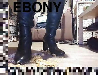 amateur, negra-ebony, regordeta, esclava, pies, sucio, británico, fetichista, a-solas, botas