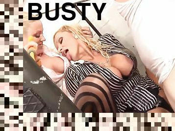 Sharon Pink, Cindy Behr And Kay London - Busty Blondes Get Mouths Jizzed