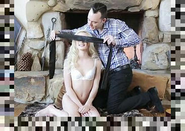 Flat breasted babe elsa jean loves fireplaces and blindfolds