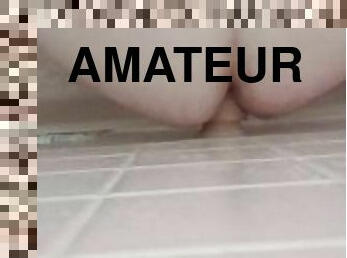 Chubby bear riding dildo in shower solo masturbation