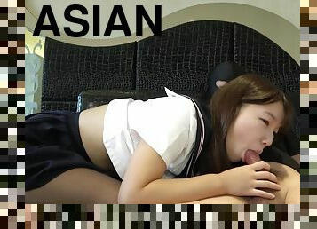 asiatique, interracial, ados, branlette, fellation-profonde, bas, brunette, ados-asiatique, dure