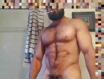 masturbation, amateur, énorme-bite, gay, branlette, secousses, solo, fumer, musclé, bite