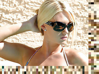 junge, strand, schlampe, blondine, bikini