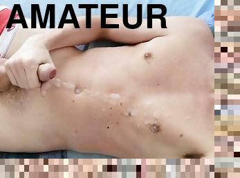 énorme, masturbation, amateur, ejaculation-sur-le-corps, énorme-bite, branlette, secousses, ejaculation, solo, bite