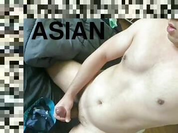 asiatique, masturbation, amateur, ejaculation-sur-le-corps, énorme-bite, gay, branlette, secousses, solo, bite