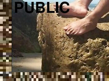 Sandy feet - Salted soles - Manlyfoot’s Big male feet in public southside nudist beach in australia