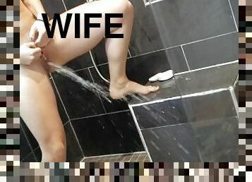 banhos, mijando, esguincho, esposa, amador, casal, suja, desobediente, fetiche, chuveiro