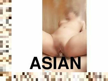 asiatisk, store-pupper, offentlig, pussy, undertøy, dildo, juicy