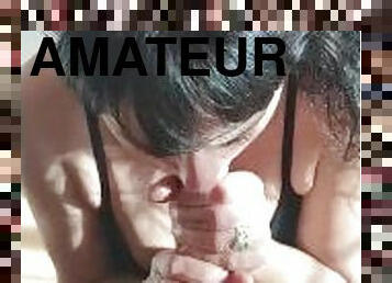 amateur, fellation, énorme-bite, milf, maison, couple, point-de-vue, ejaculation, bâillonnement