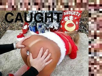Hiker Caught Spying on Horny Mrs. Claus while she MASTURBATES outdoors! He gets a HOLIDAY SURPRISE!
