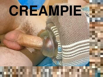 behåret, creampie, beskidt, knepning-fucking, solo, pik