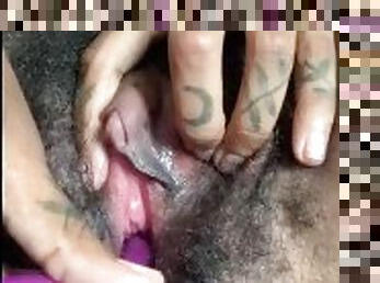 clito, poilue, masturbation, orgasme, chatte-pussy, ébène, ados, jouet, solo