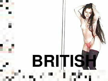 décapage, bas, britannique, belle, brunette, taquinerie