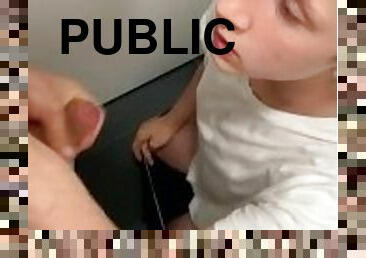 teen sucks fat dick in public toilet and cum in his mouth