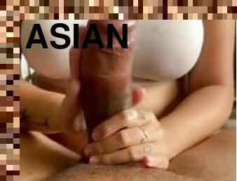 Asian hands on a Big Black Dick