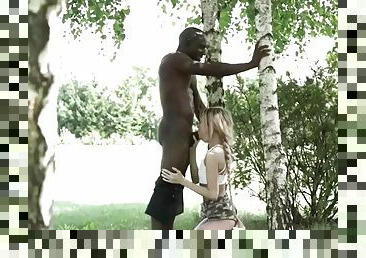 Black boy big cock fuck doggystyle teen girl outdoor