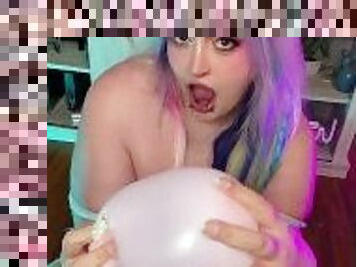 Chubby Egirl Pops & Drools On Balloons