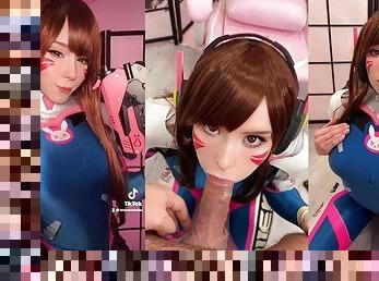  Girl Cosplay D.Va from Overwatch and Sucks Dick till Facial