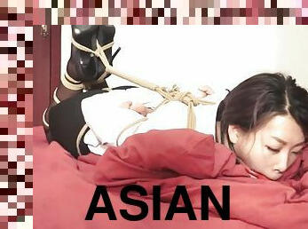 asiatisk, japans, bdsm, strømper, bundet, fetish, kvælning, bondage, brunette