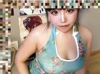 asiatique, gros-nichons, énorme, chatte-pussy, écolière, horny, naturel, mignonne, chevauchement, assez