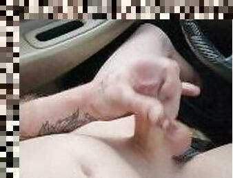 masturbation, public, amateur, énorme-bite, voiture, solo, boules, bite, clignotant