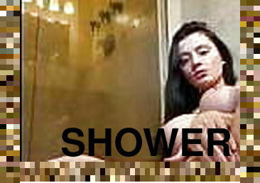 mandi, mastubasi, vagina-pussy, sayang, buatan-rumah, mandi-shower, putih