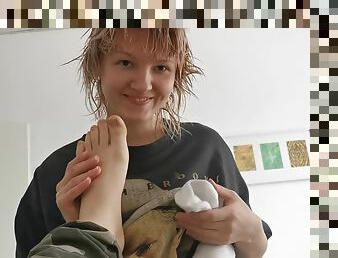 amateur, ados, couple, pieds, point-de-vue, blonde, italien, fétiche