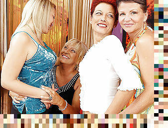 Four Old And Young Lesbians Having A Party On Bed - MatureNL