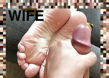 grande, esposa, pés, ejaculação