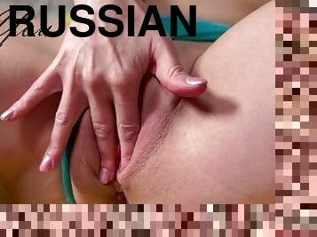 Russian milf masturbates in front of her husband. Solo