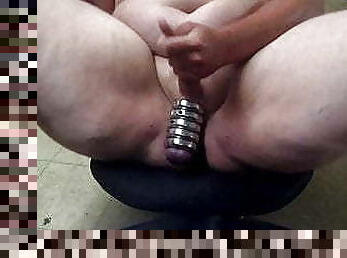 thick cock edging and big ball weights cumming at work
