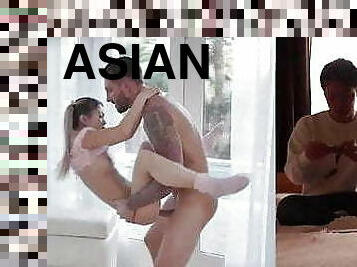 asiático, enganar, masturbação, pénis-grande, interracial, hardcore, gozando, rabo-de-porco, beijando, namorada