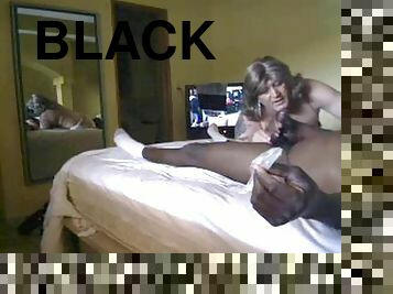 transsexuelle, amateur, fellation, interracial, black, lingerie, sucer