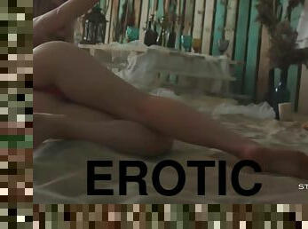 Delicate blond teen teasing in erotic POV video