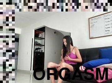 masturbação, orgasmo, aluna, secretária-secretary, adolescente, latina, colégio, excitante, sozinho, tetas-pequenas