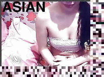 asiatisk, webbkamera, filipinsk, små-bröst, retande